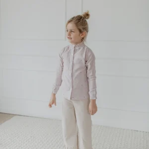 Flanellbluse mit Herzchen-Stickerei und Stehkragen „Lavender“