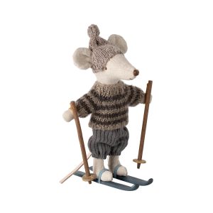 Wintermaus mit Ski Set, Großer Bruder (grau)